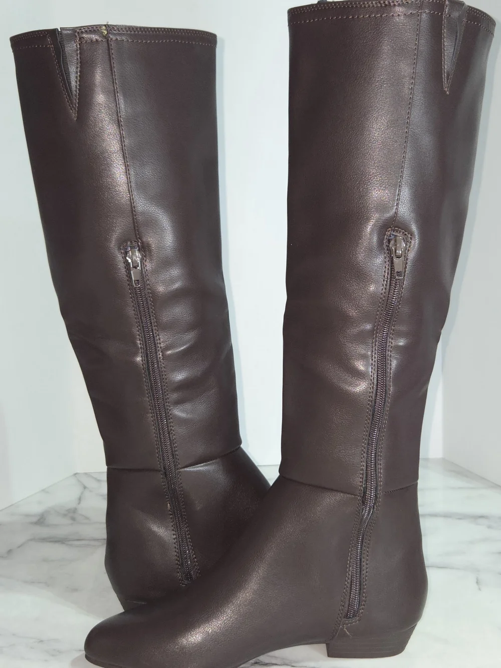 Sugar Women's Brown Knee High Riding Boots Round Toe Side Zip Faux Leather 6 M
